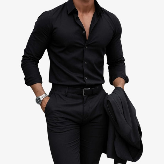 Men's black shirt and black trousers set