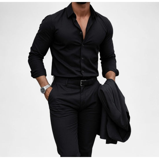 Men's black shirt and black trousers set