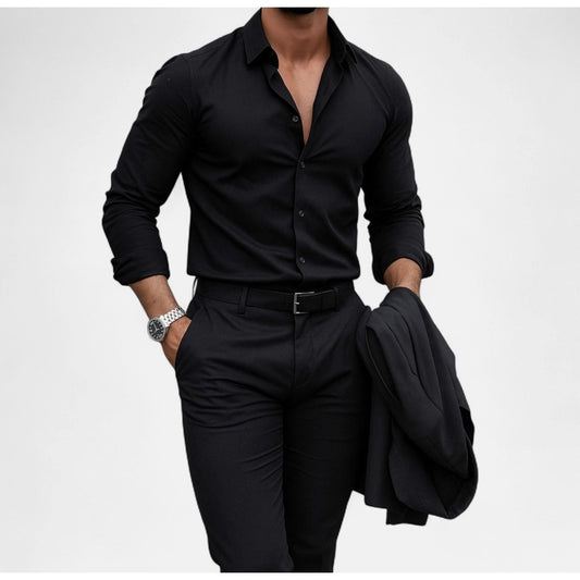 Men's black shirt and black trousers set