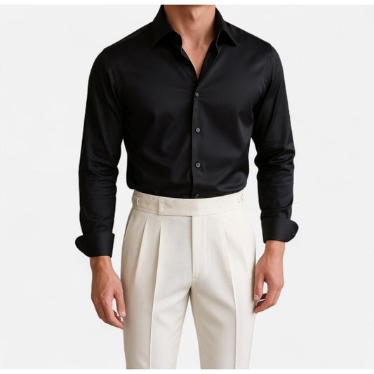 Men's black shirt and white high-waist trousers set
