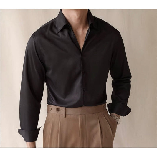 Men's black shirt and white high-waist trousers set
