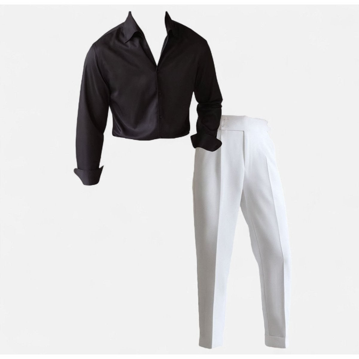 Men's black shirt and white high-waist trousers set