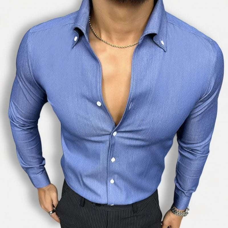 Men's Blue and Black Office Dress Shirt