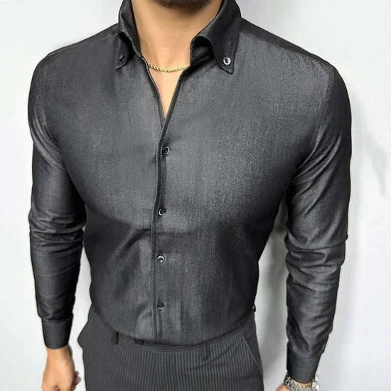Men's Blue and Black Office Dress Shirt