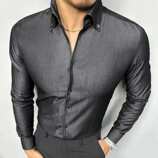 Men's Blue and Black Office Dress Shirt
