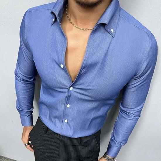 Men's Blue and Black Office Dress Shirt