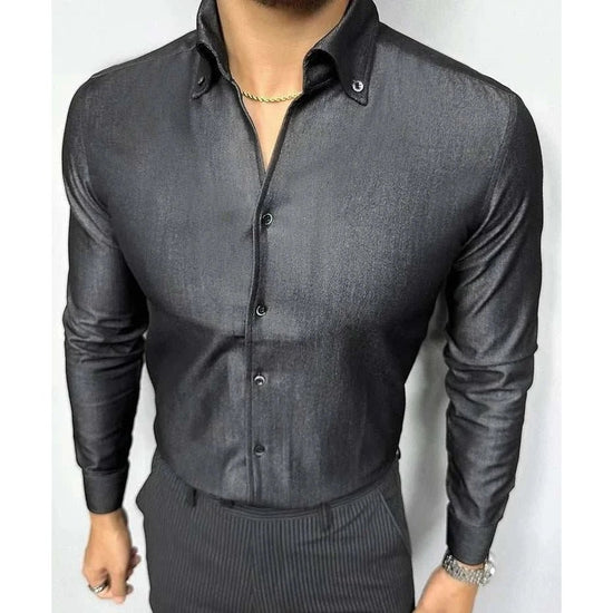 Men's Blue and Black Office Dress Shirt