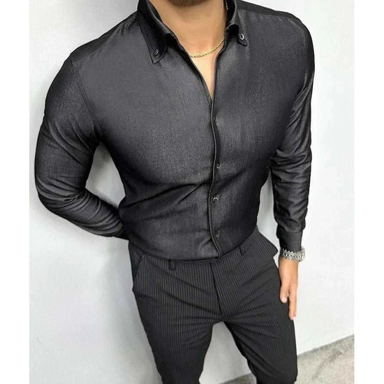 Men's Blue and Black Office Dress Shirt