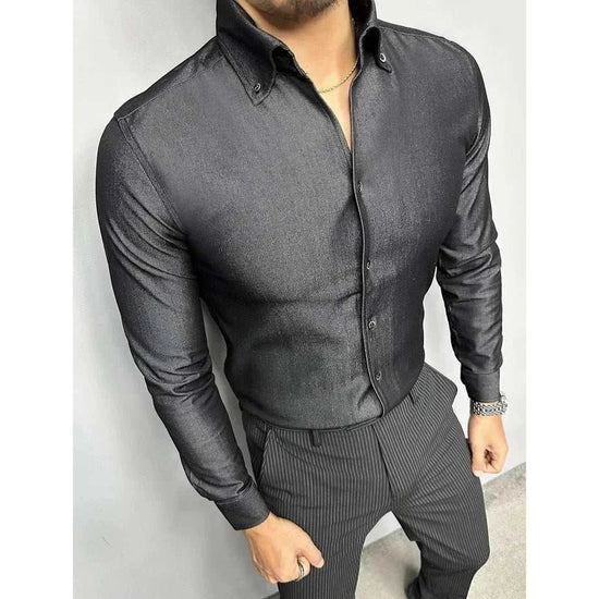 Men's Blue and Black Office Dress Shirt