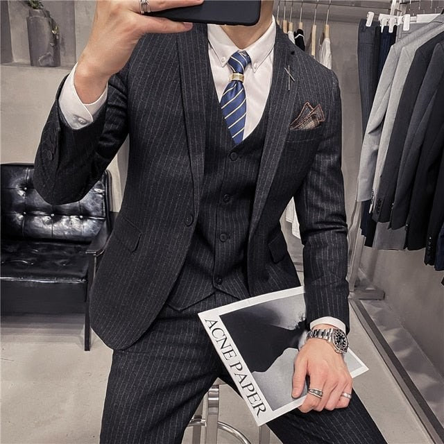 Men's British-Style Three-Piece Business Suit