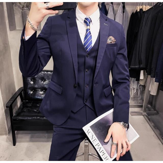 Men's British-Style Three-Piece Business Suit