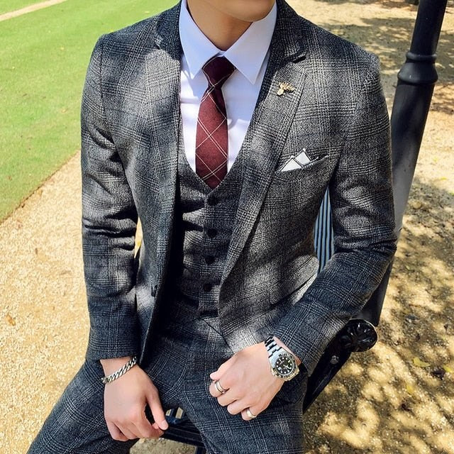 Men's British-Style Three-Piece Business Suit