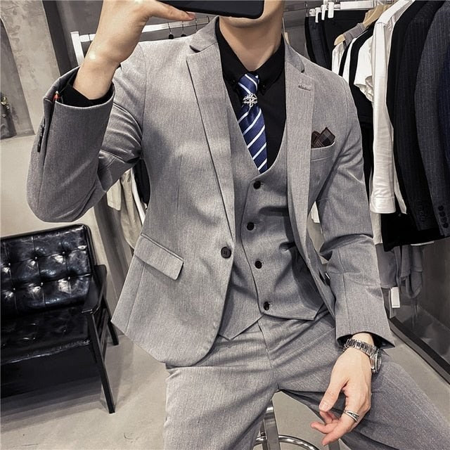 Men's British-Style Three-Piece Business Suit