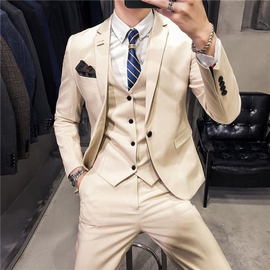 Men's British-Style Three-Piece Business Suit