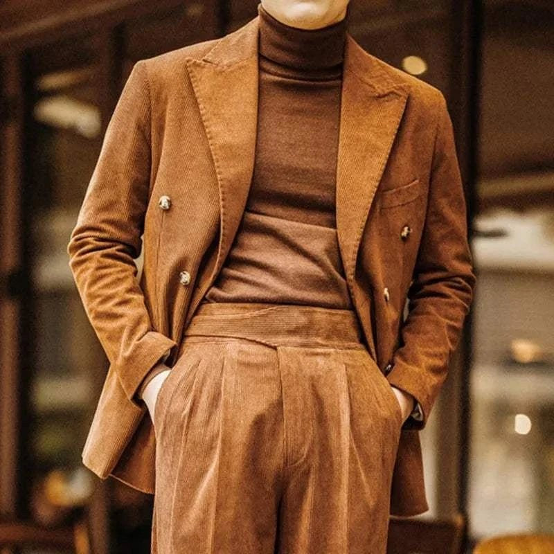 Men's corduroy double-breasted wedding suit