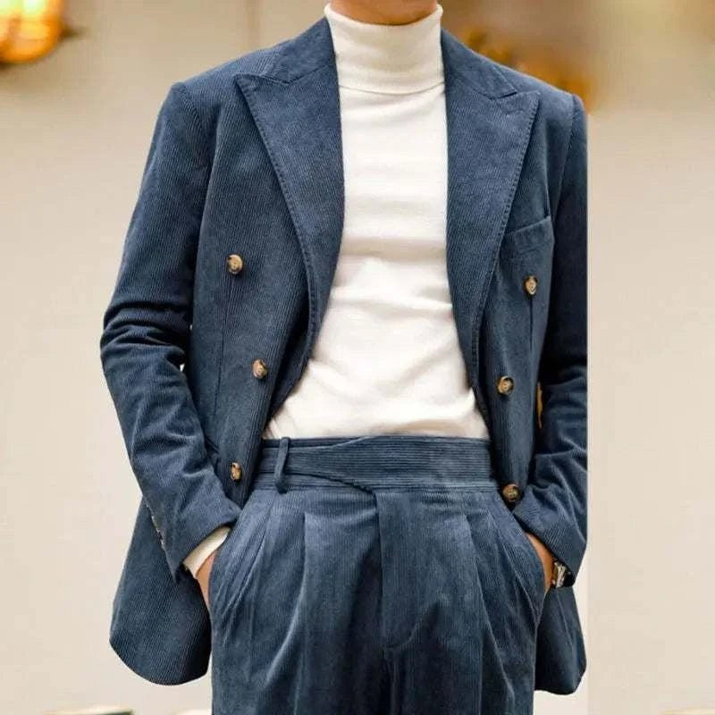 Men's corduroy double-breasted wedding suit