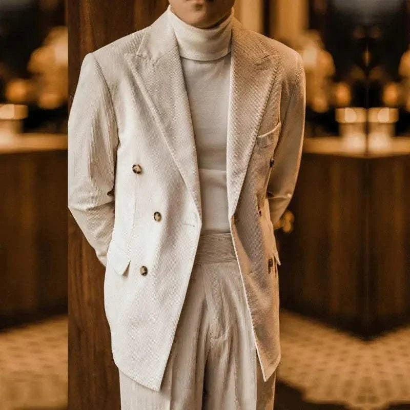 Men's corduroy double-breasted wedding suit