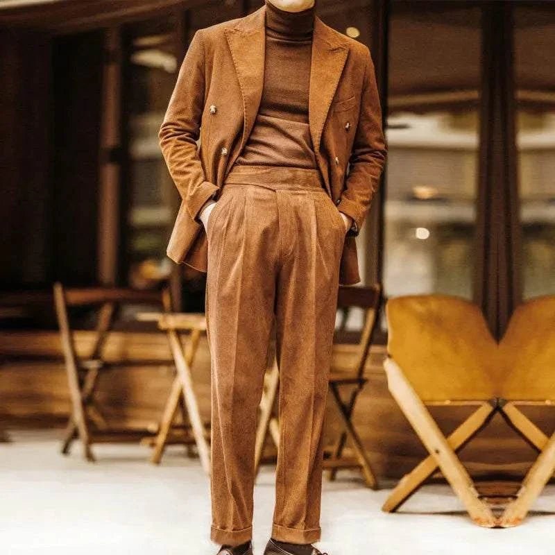 Men's corduroy double-breasted wedding suit