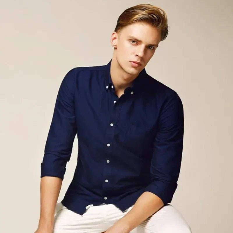Men's Cotton-Blend Slim-Fit Business Shirt