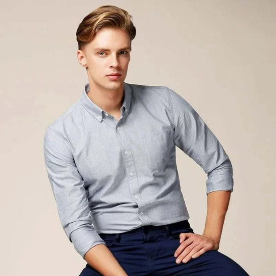 Men's Cotton-Blend Slim-Fit Business Shirt