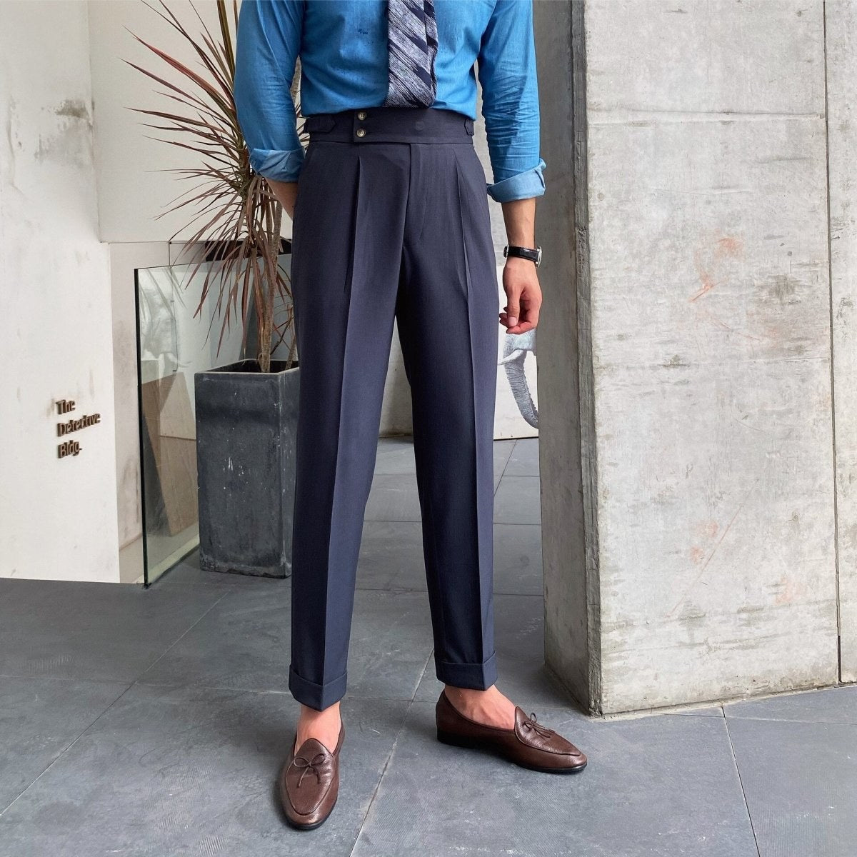 Men's cotton high-waist trousers