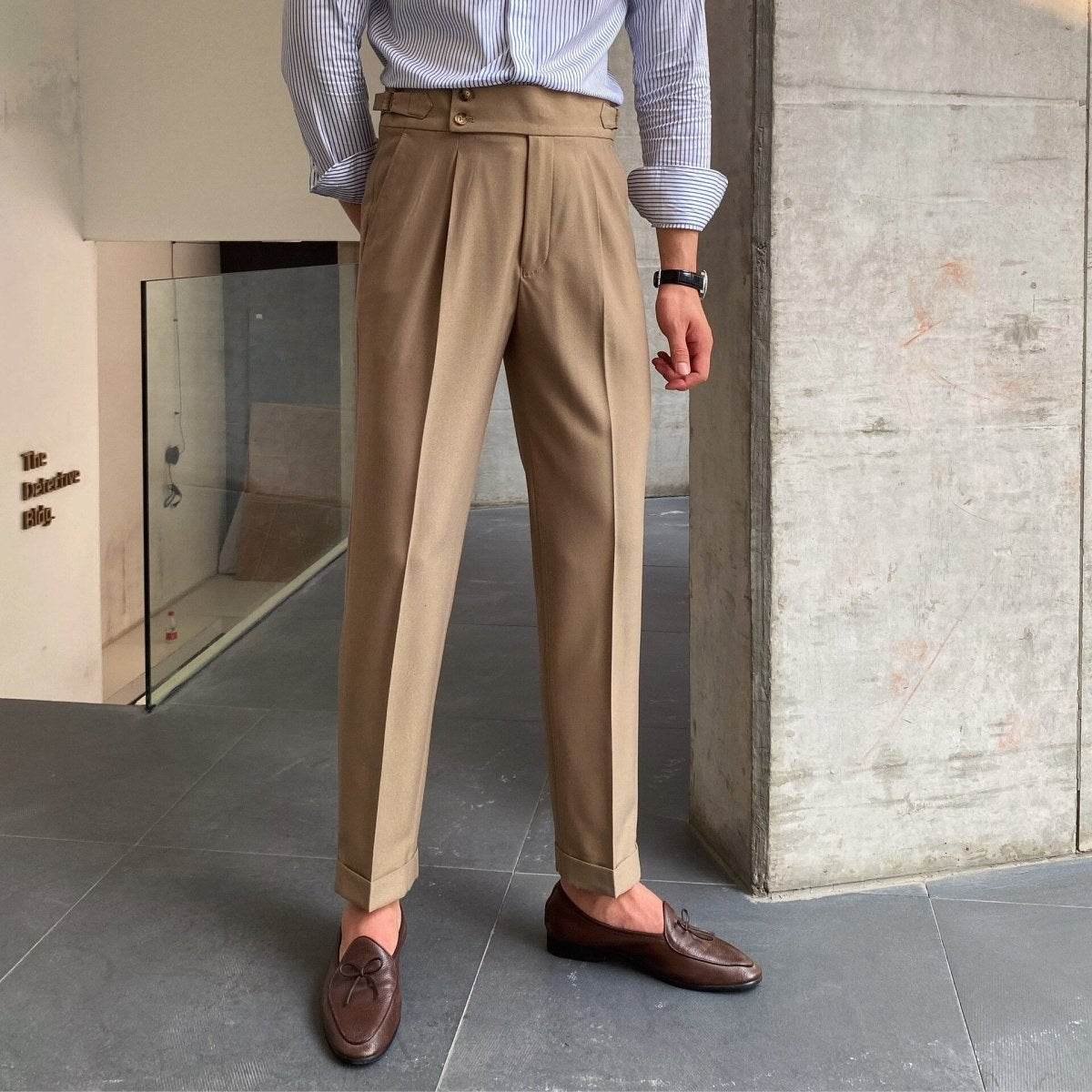Men's cotton high-waist trousers