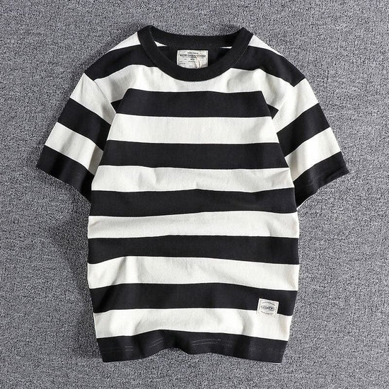 Men's cotton-linen striped t-shirt