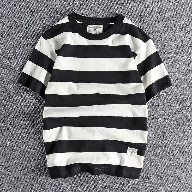 Men's cotton-linen striped t-shirt