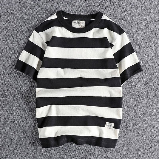 Men's cotton-linen striped t-shirt