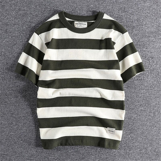 Men's cotton-linen striped t-shirt