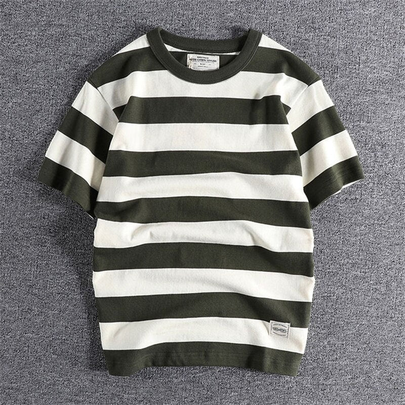 Men's cotton-linen striped t-shirt