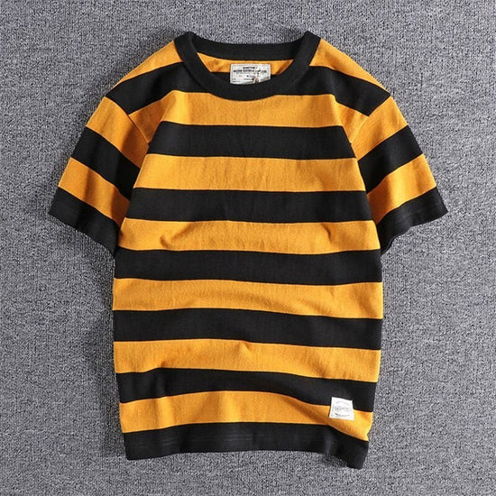Men's cotton-linen striped t-shirt
