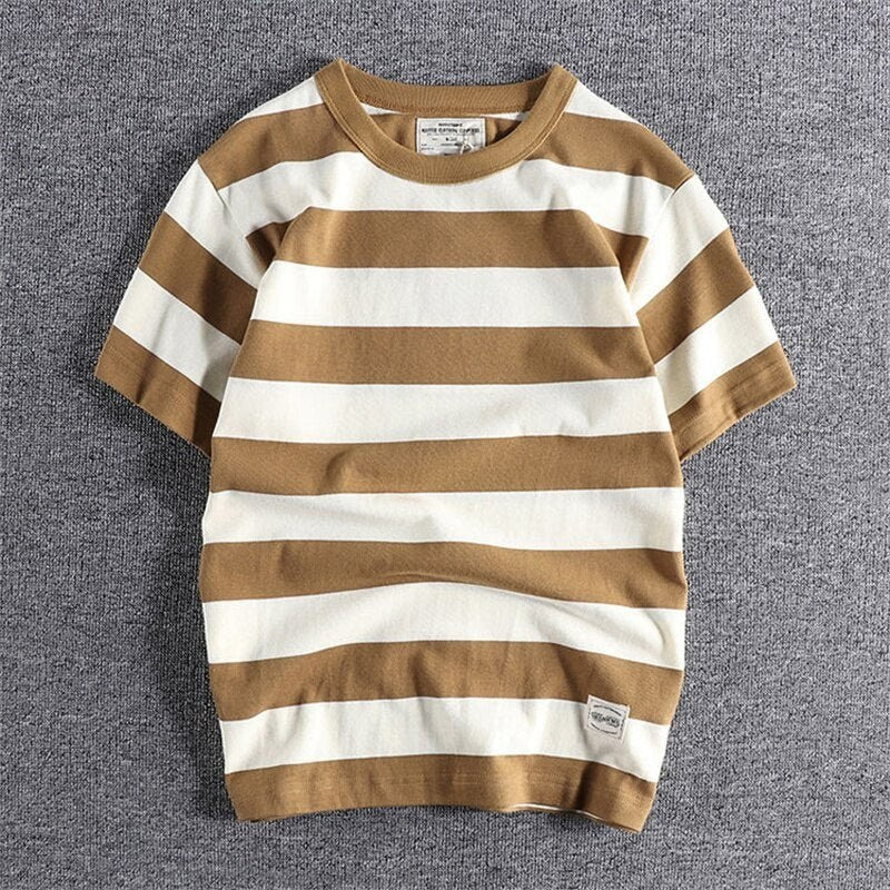 Men's cotton-linen striped t-shirt