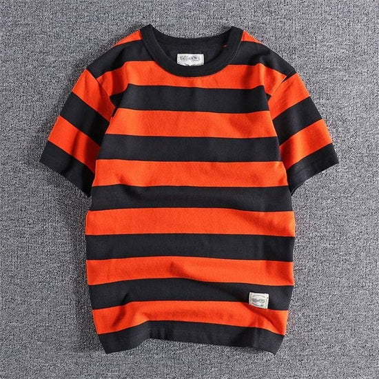 Men's cotton-linen striped t-shirt