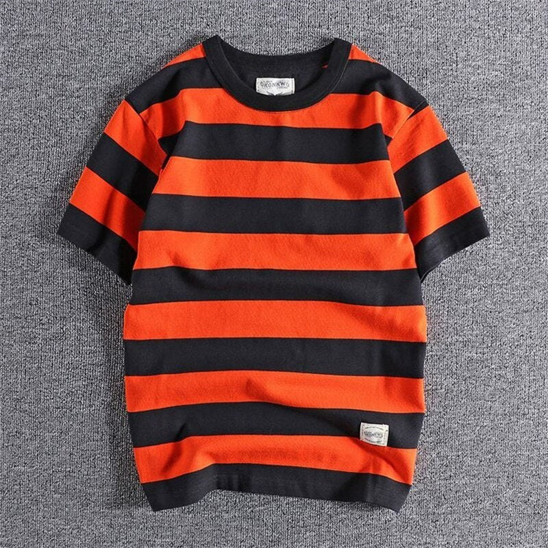 Men's cotton-linen striped t-shirt