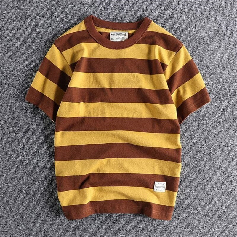 Men's cotton-linen striped t-shirt