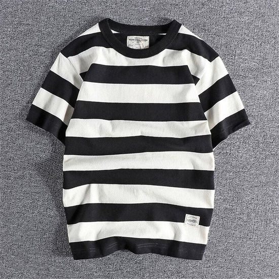 Men's cotton-linen striped t-shirt