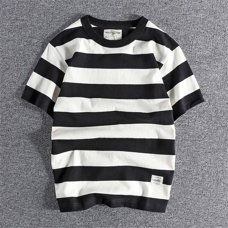 Men's cotton-linen striped t-shirt