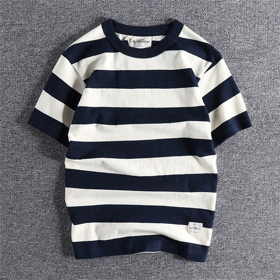 Men's cotton-linen striped t-shirt