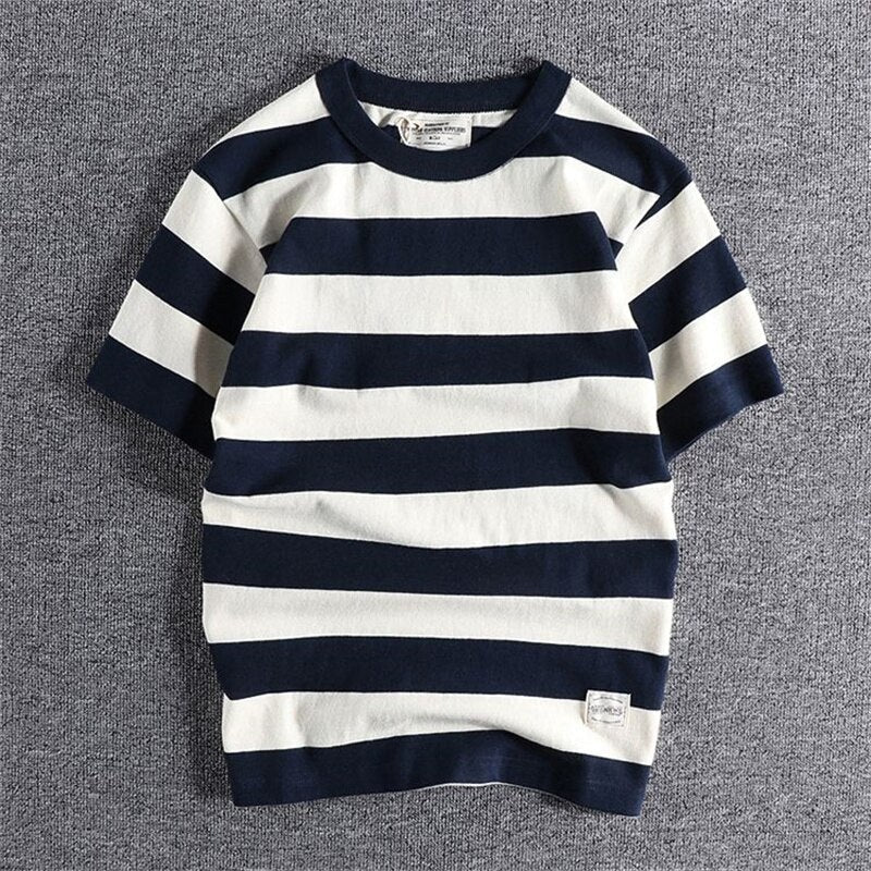 Men's cotton-linen striped t-shirt