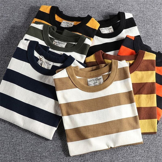 Men's cotton-linen striped t-shirt