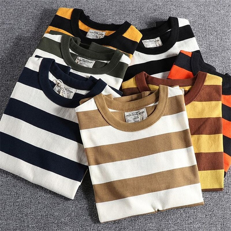 Men's cotton-linen striped t-shirt