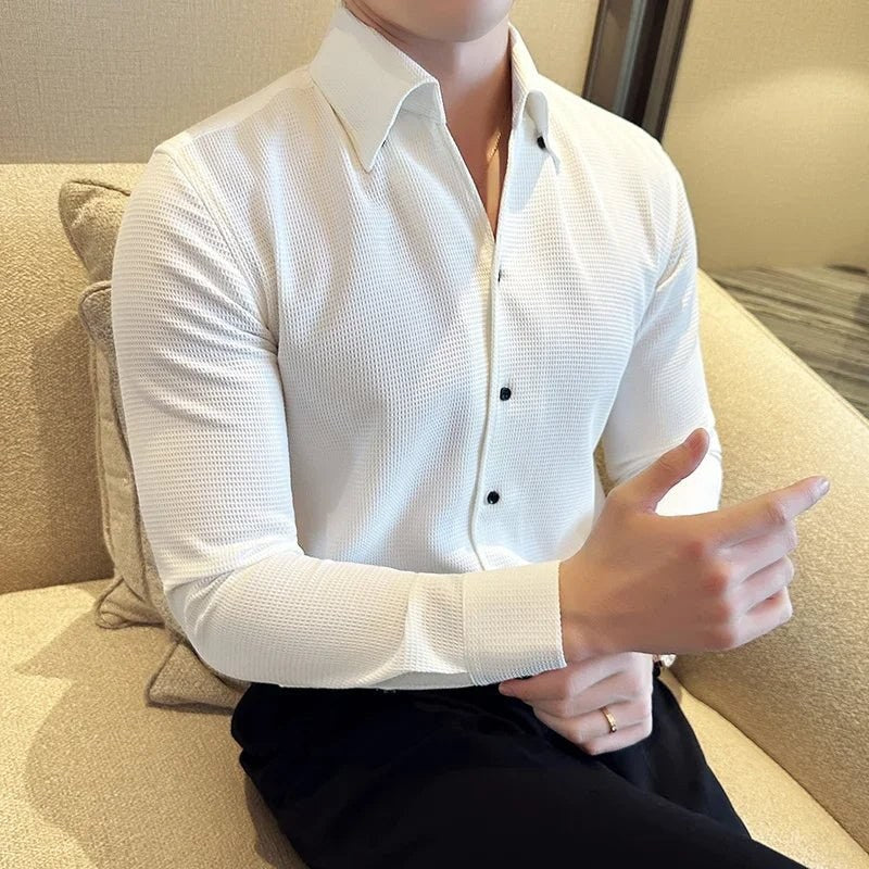 Men's Cotton Long-Sleeve Smart-Casual Shirt