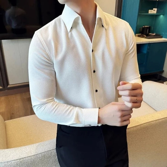 Men's Cotton Long-Sleeve Smart-Casual Shirt