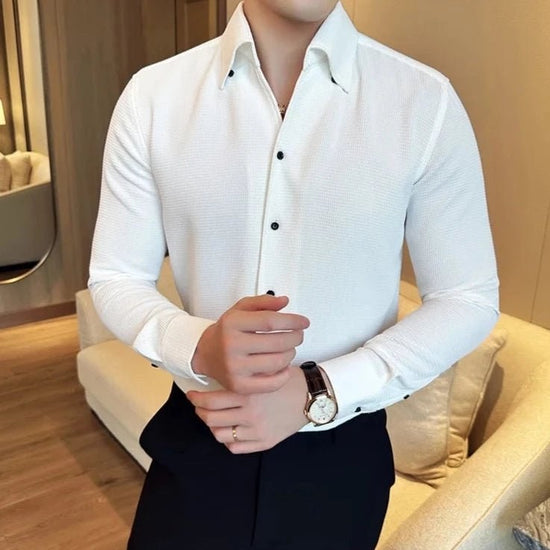Men's Cotton Long-Sleeve Smart-Casual Shirt