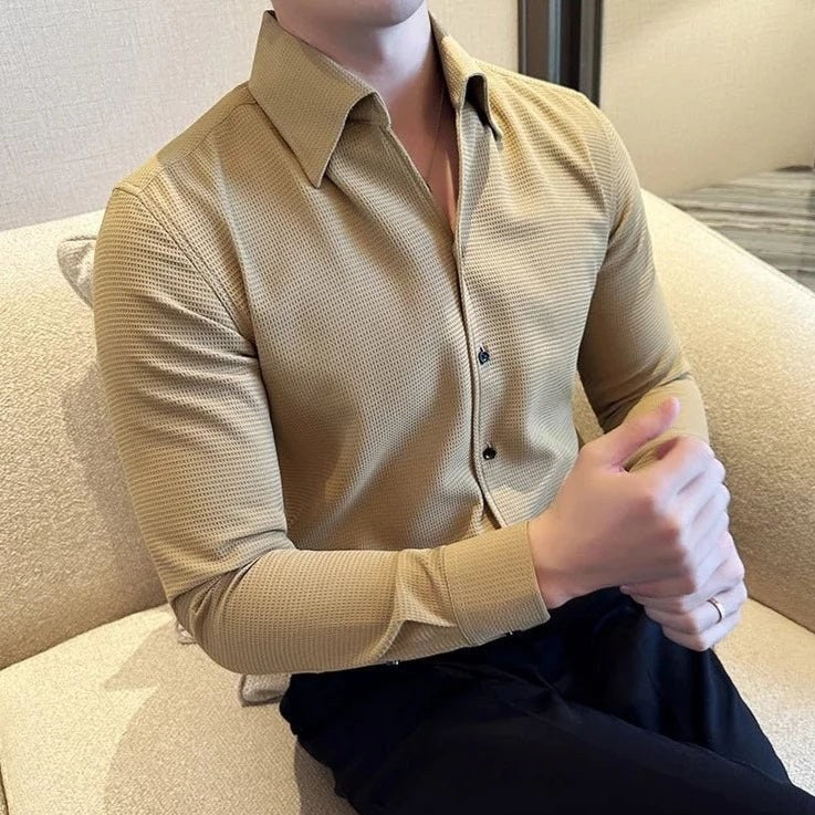 Men's Cotton Long-Sleeve Smart-Casual Shirt