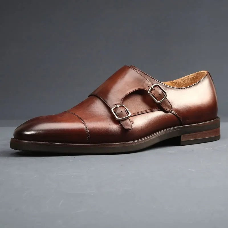 Men's handcrafted double-monk leather shoes