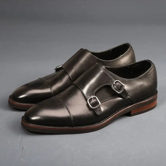 Men's handcrafted double-monk leather shoes