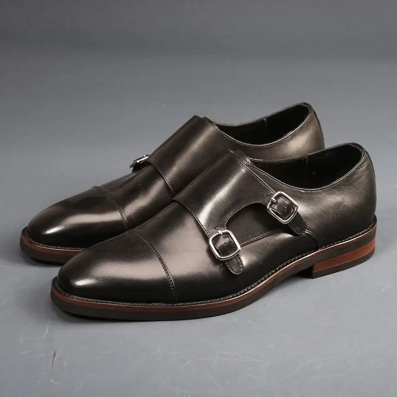Men's handcrafted double-monk leather shoes