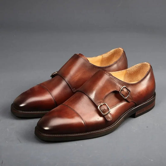 Men's handcrafted double-monk leather shoes